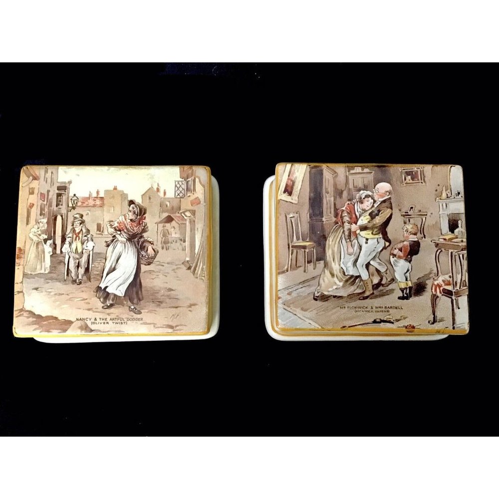 Oliver Twist Pickwick Papers Ceramic Trinket Boxes New Hall Hanley Strafford
